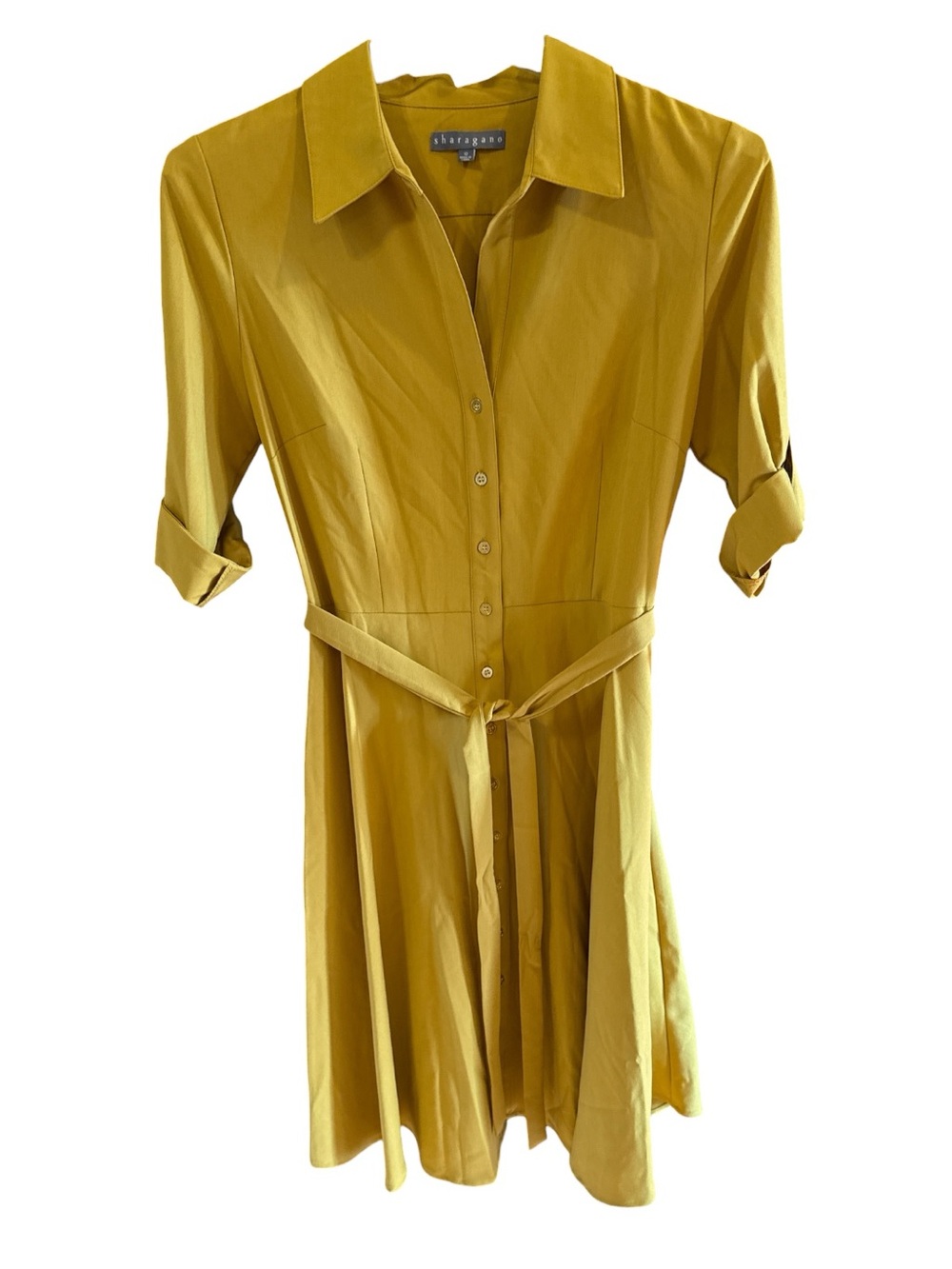 Sharagano Mustard Button-Front Shirt Dress